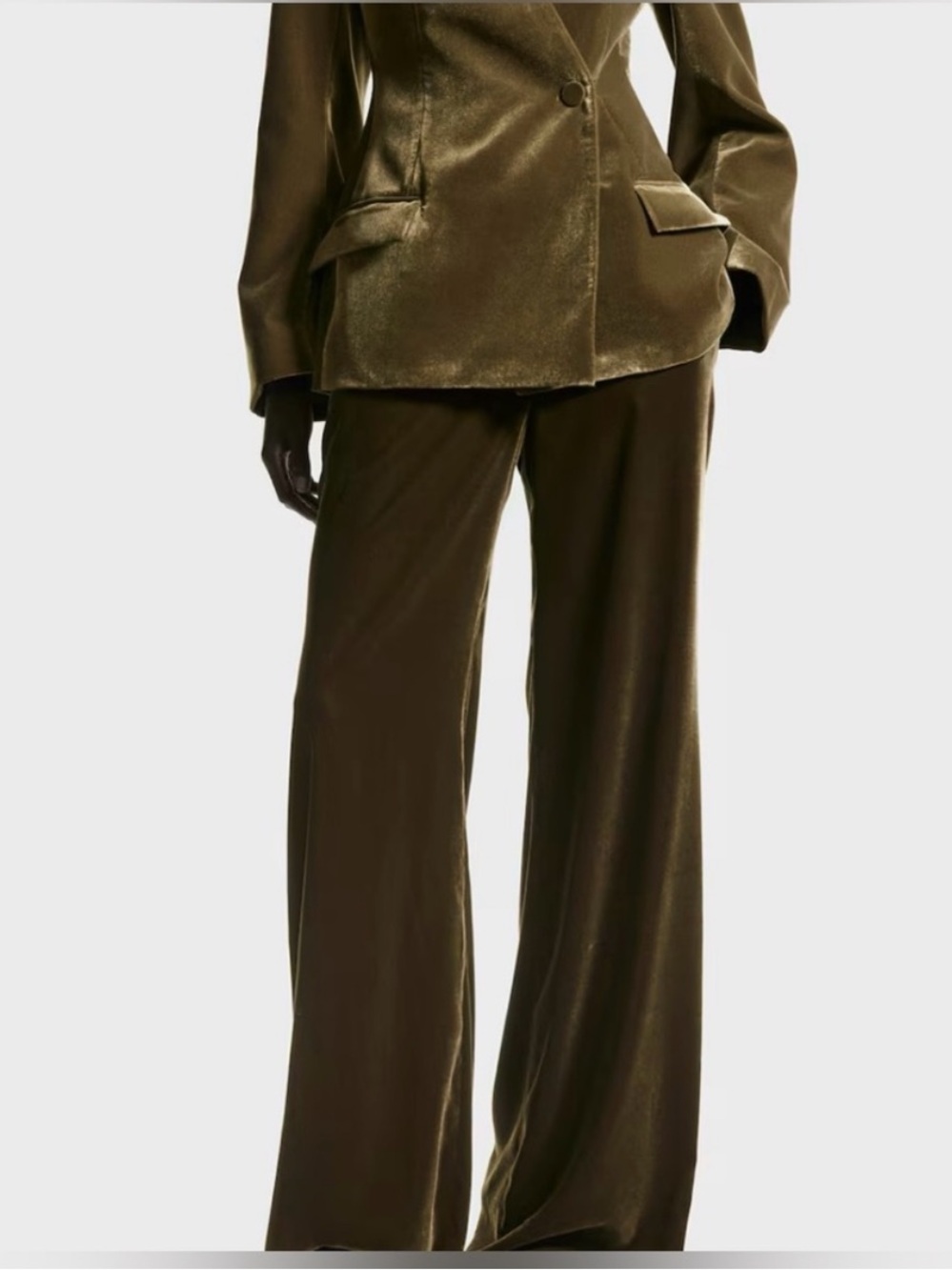 H&M Olive Velvet Wide-Leg Trousers